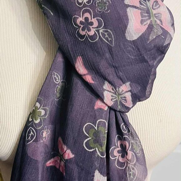 NWT Handmade Scarf by Sana – Lavender Butterflies Design - Picture 12 of 14